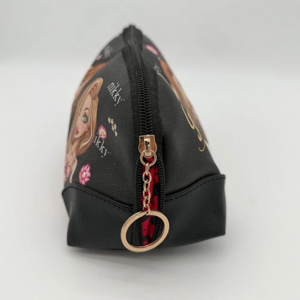 Nikky by Nicole Lee Fashion Girl Cosmetic Makeup Bag Black Heart Print Lining